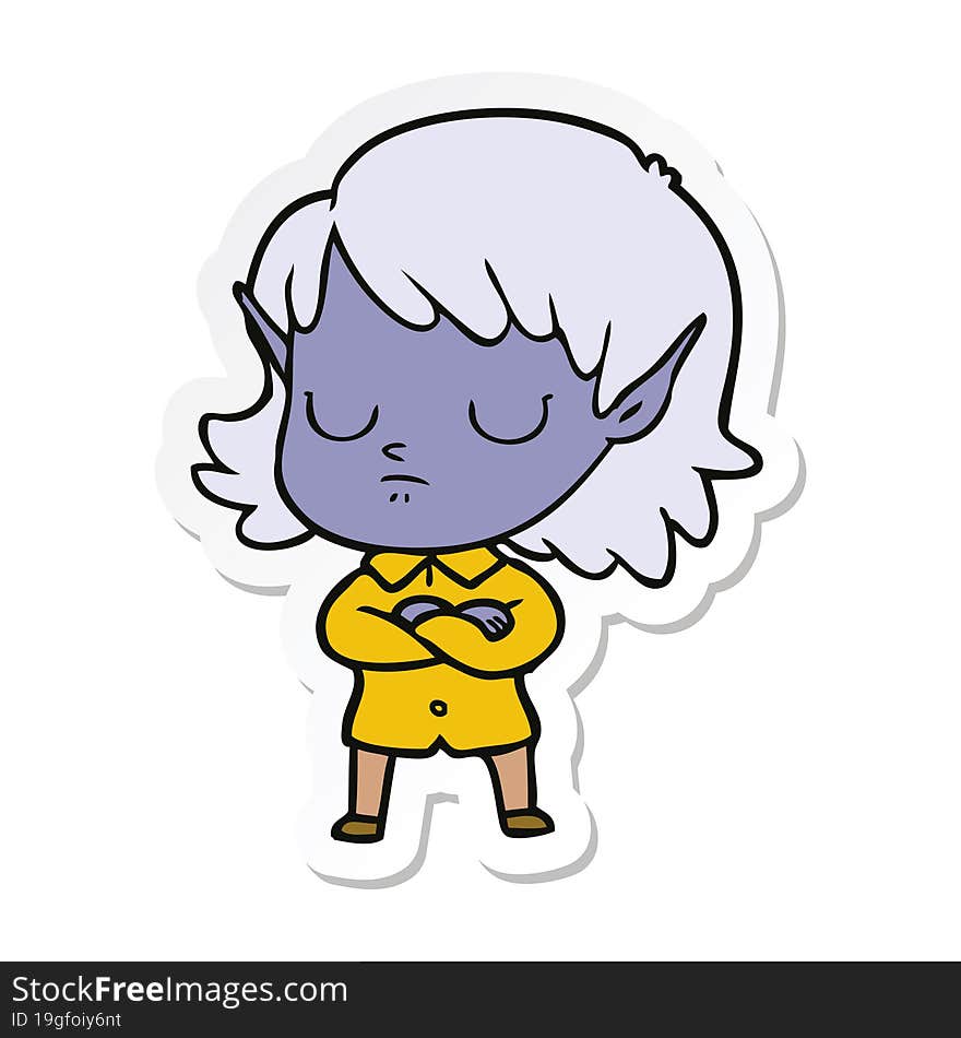 Sticker Of A Cartoon Elf Girl