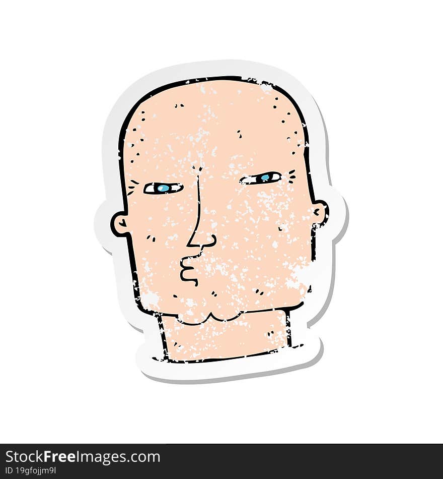 retro distressed sticker of a cartoon bald tough guy