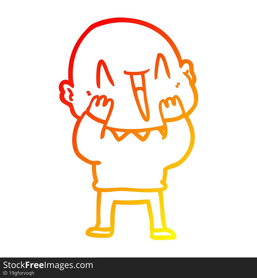 warm gradient line drawing of a happy cartoon bald man