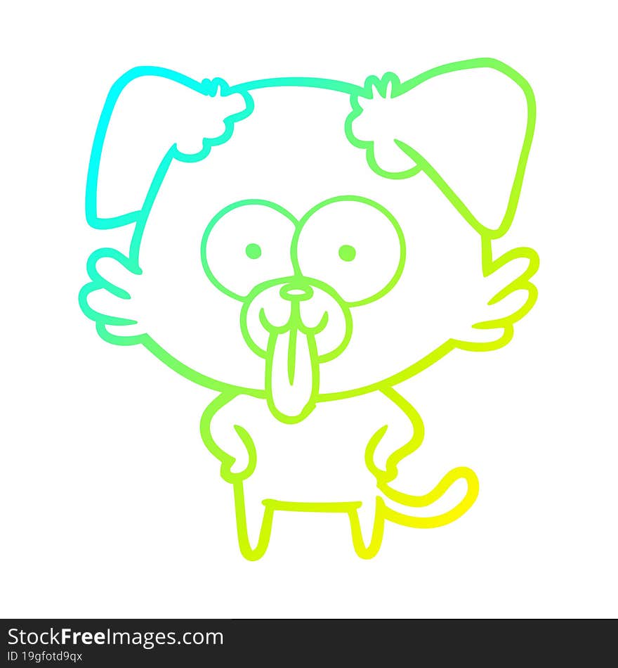 cold gradient line drawing of a cartoon dog with tongue sticking out