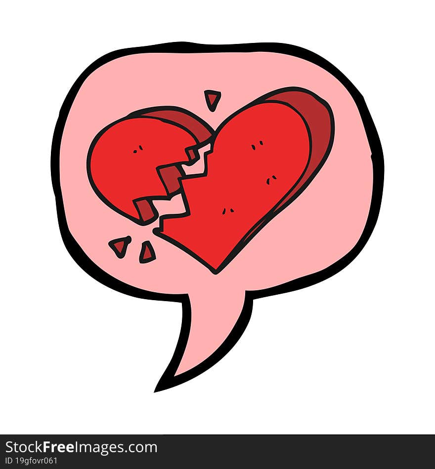 freehand drawn speech bubble cartoon broken heart