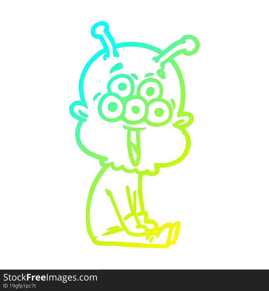 cold gradient line drawing of a happy cartoon alien