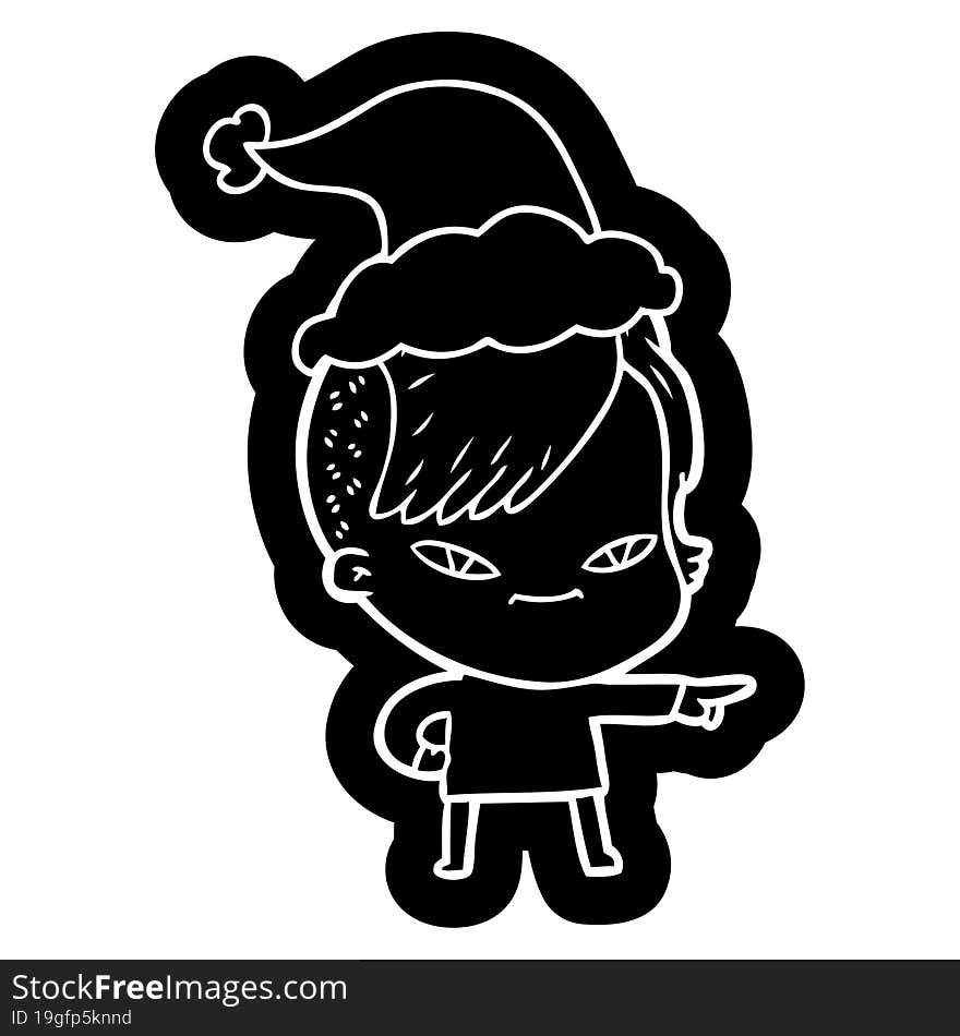 cute cartoon icon of a girl with hipster haircut wearing santa hat