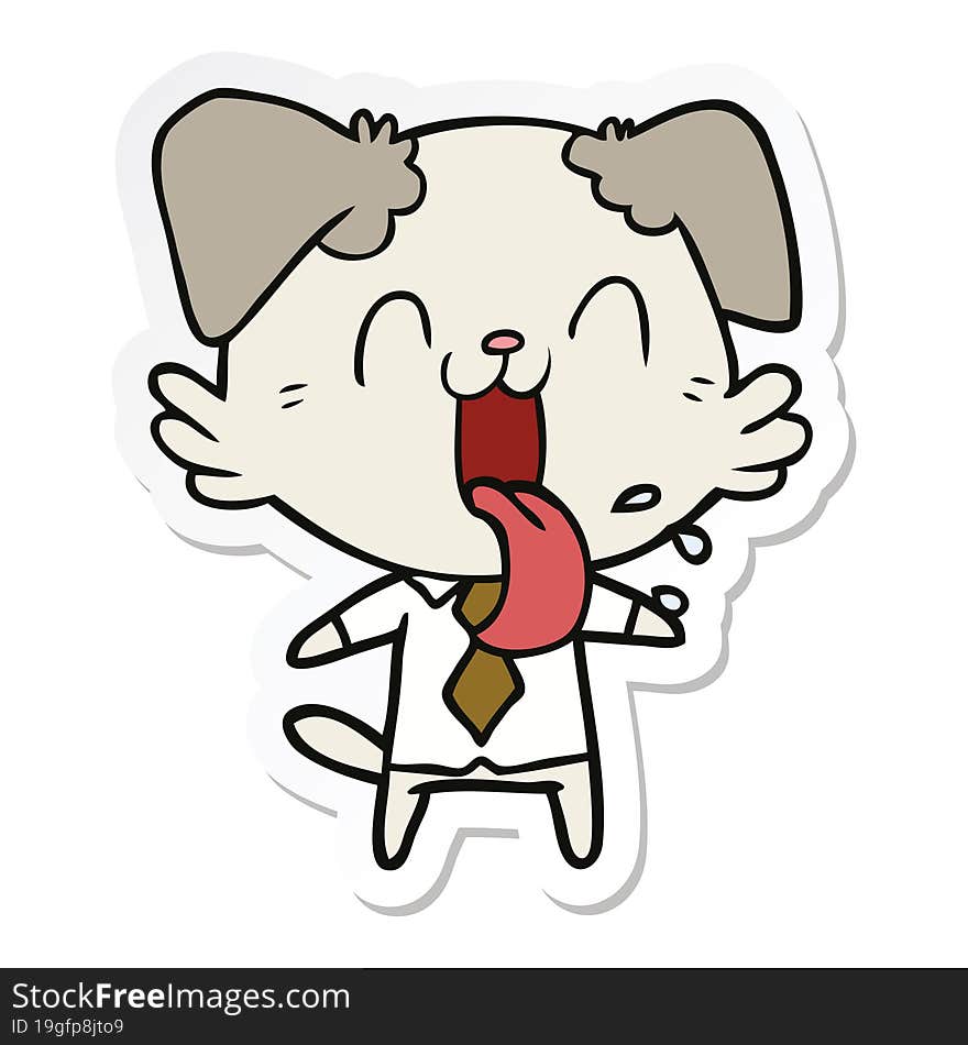 sticker of a cartoon panting dog