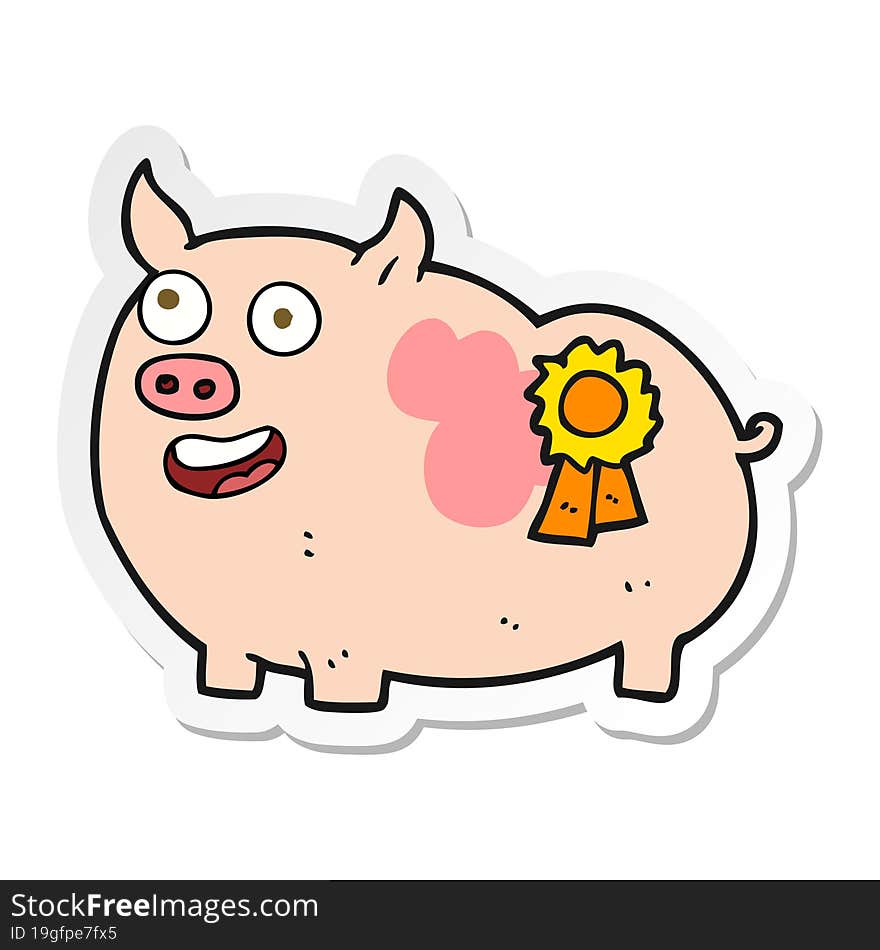 Sticker Of A Cartoon Prize Winning Pig