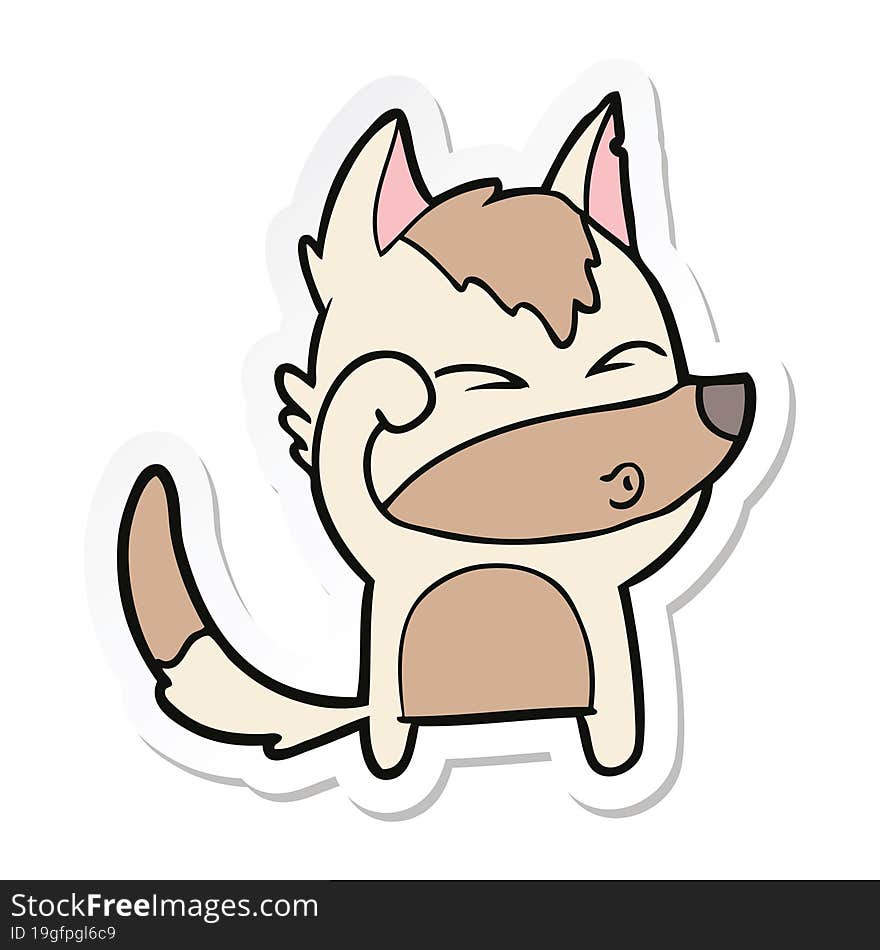 sticker of a cartoon wolf pouting