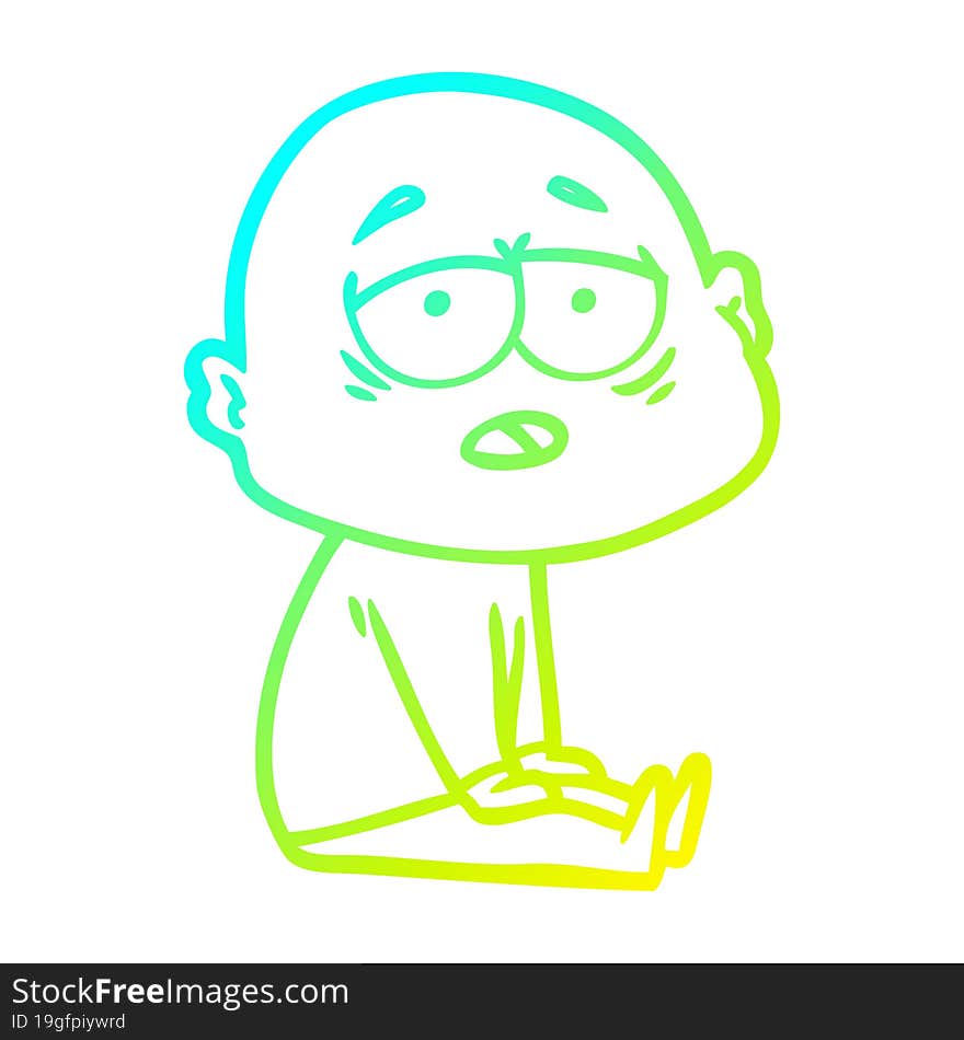 cold gradient line drawing cartoon tired bald man