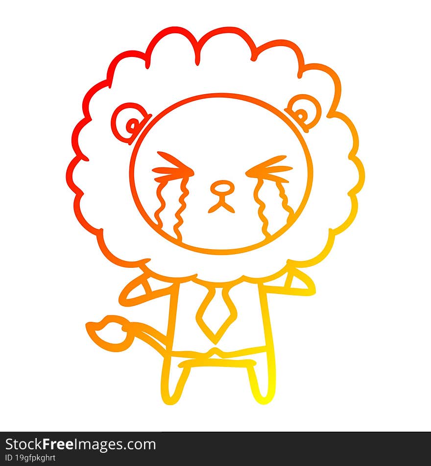 warm gradient line drawing cartoon crying lion wearing shirt and tie