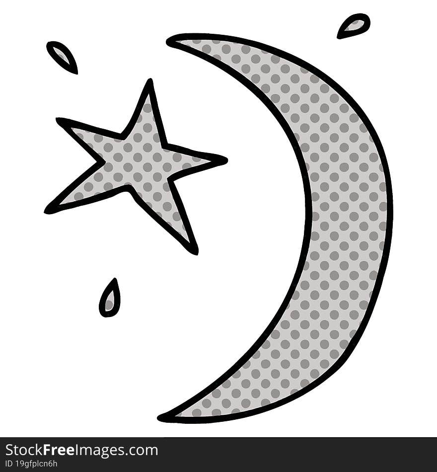 Cartoon Doodle Of The Moon And A Star