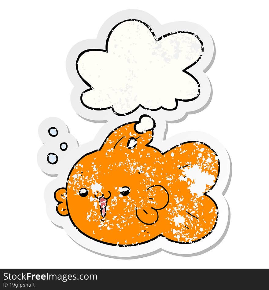 cartoon fish and thought bubble as a distressed worn sticker