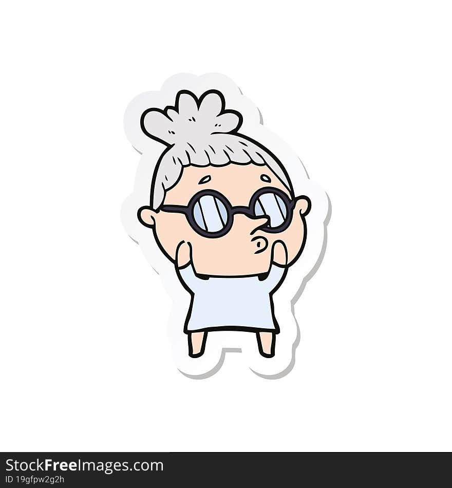 sticker of a cartoon woman wearing glasses