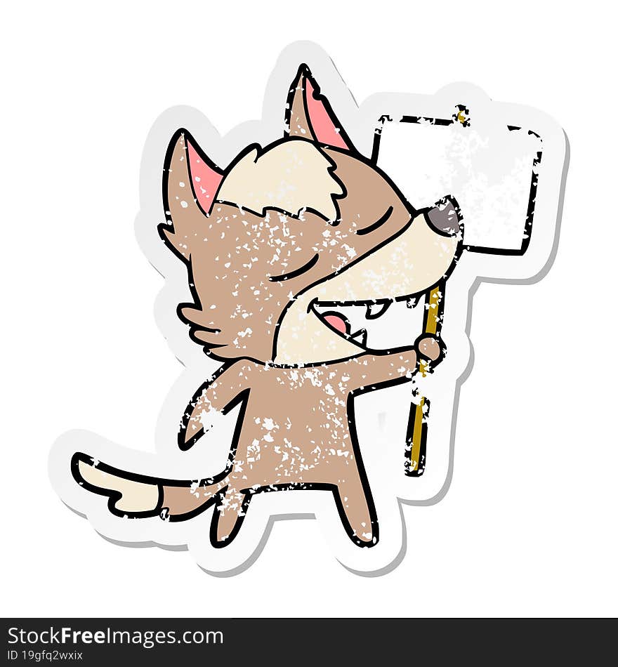 distressed sticker of a cartoon wolf laughing