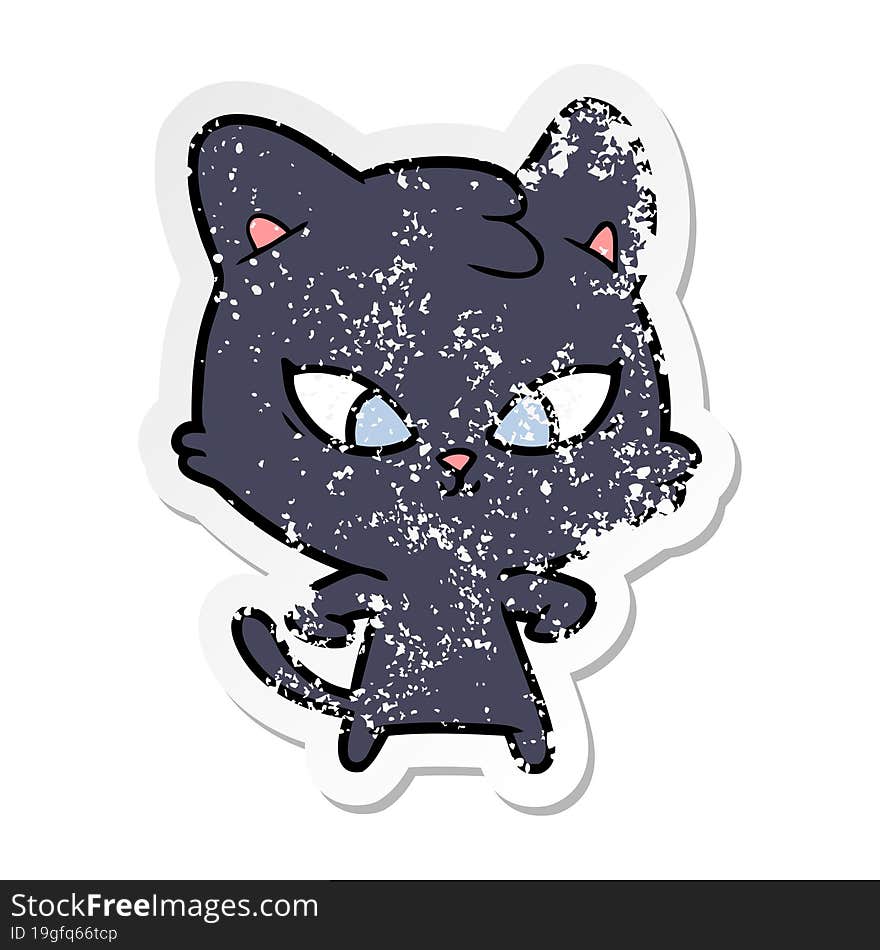 Distressed Sticker Of A Cute Cartoon Cat