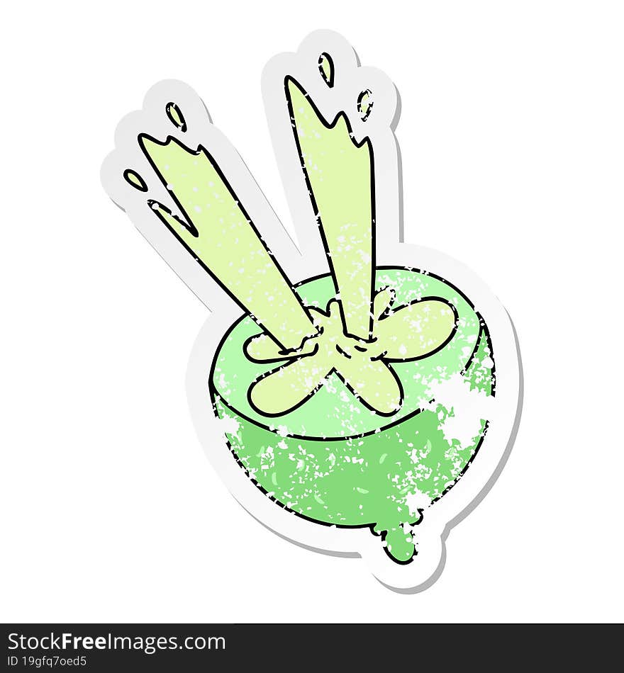 distressed sticker of a quirky hand drawn cartoon lime