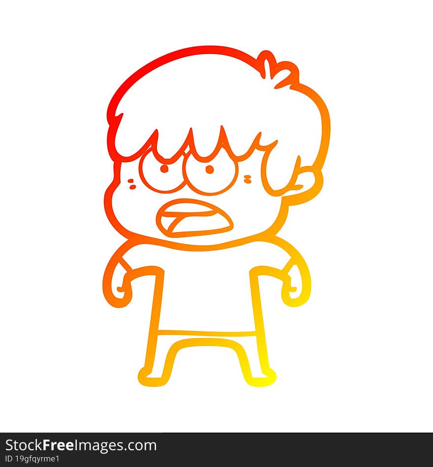 Warm Gradient Line Drawing Worried Cartoon Boy