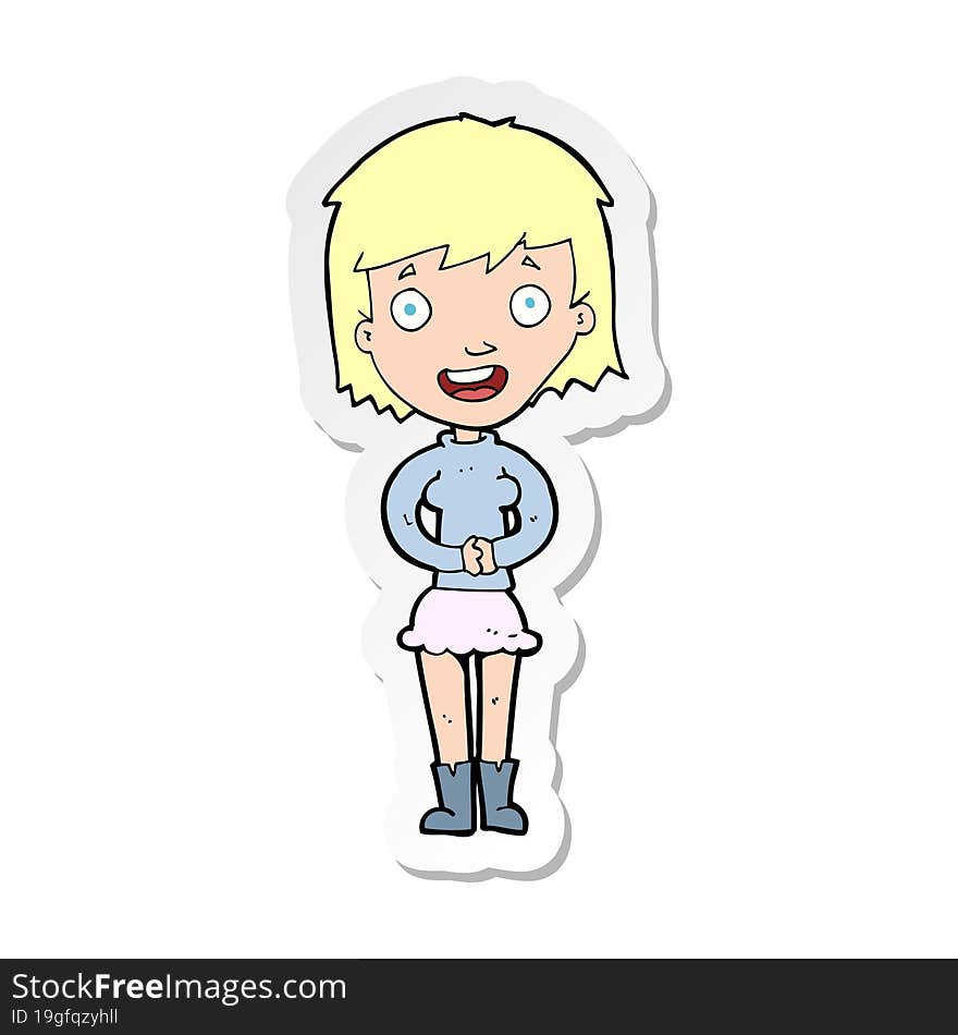 sticker of a cartoon excited woman