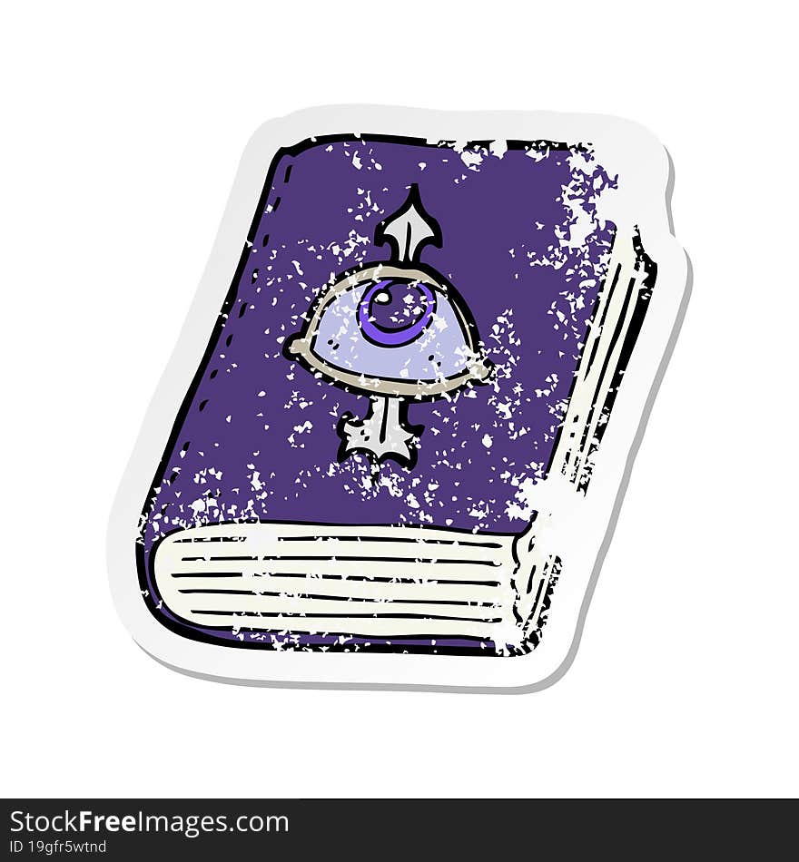 retro distressed sticker of a cartoon magic spell book