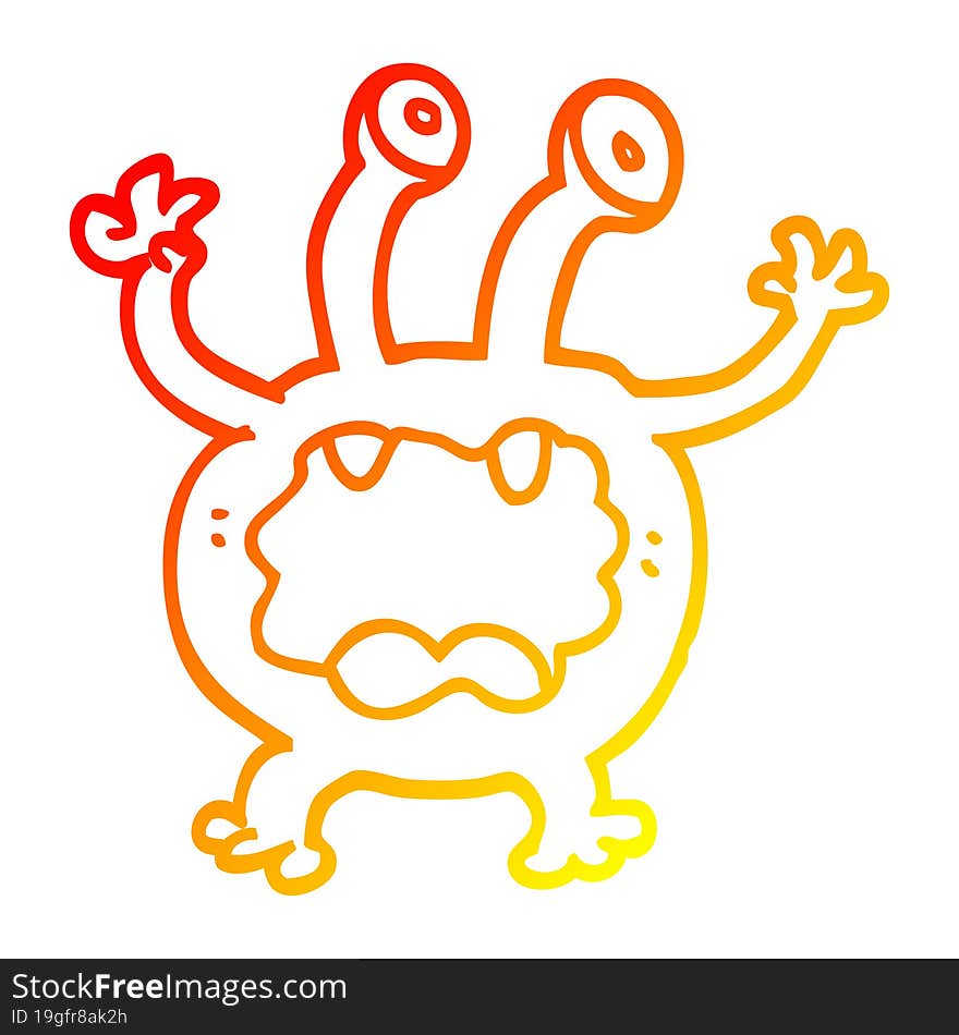 warm gradient line drawing of a cartoon monster