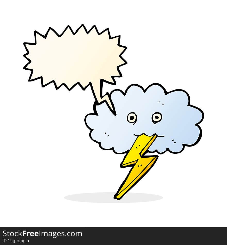 cartoon lightning bolt and cloud with speech bubble