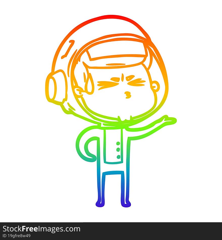 rainbow gradient line drawing cartoon stressed astronaut