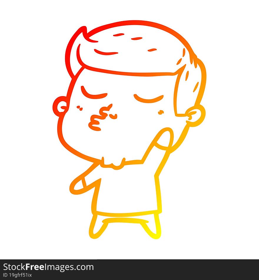 warm gradient line drawing of a cartoon model guy pouting