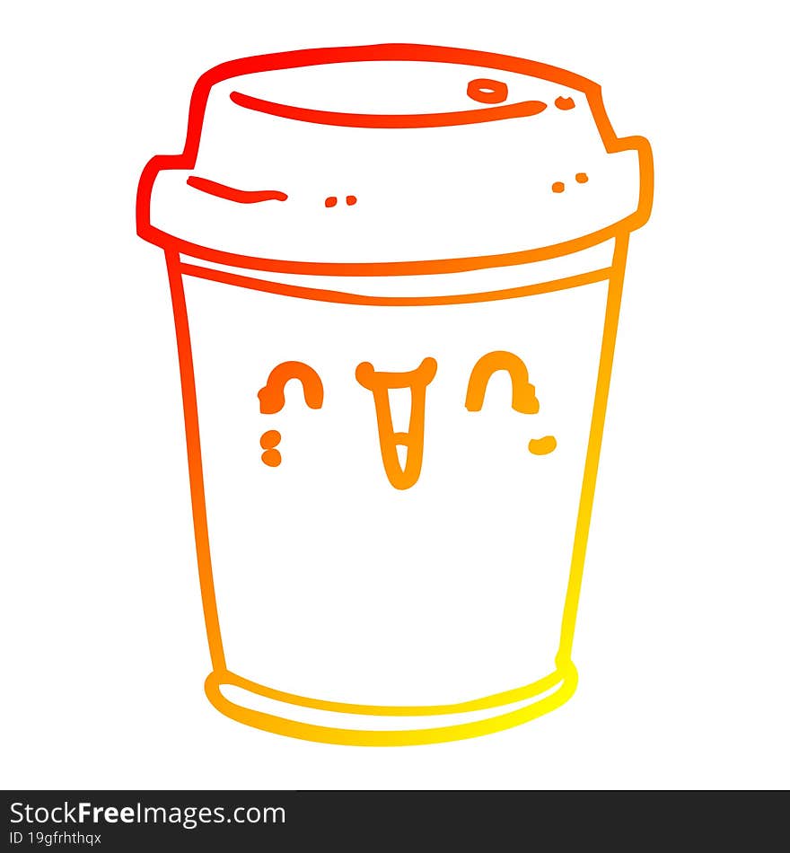 warm gradient line drawing of a cartoon take out coffee