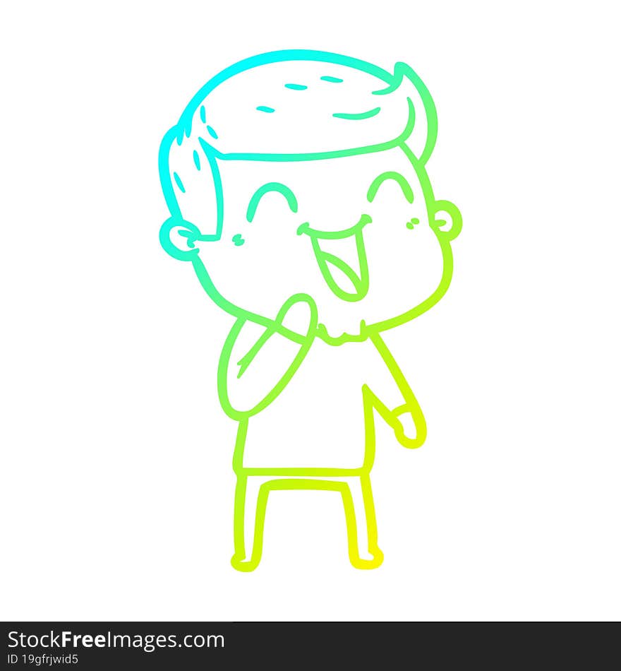 cold gradient line drawing of a cartoon man laughing