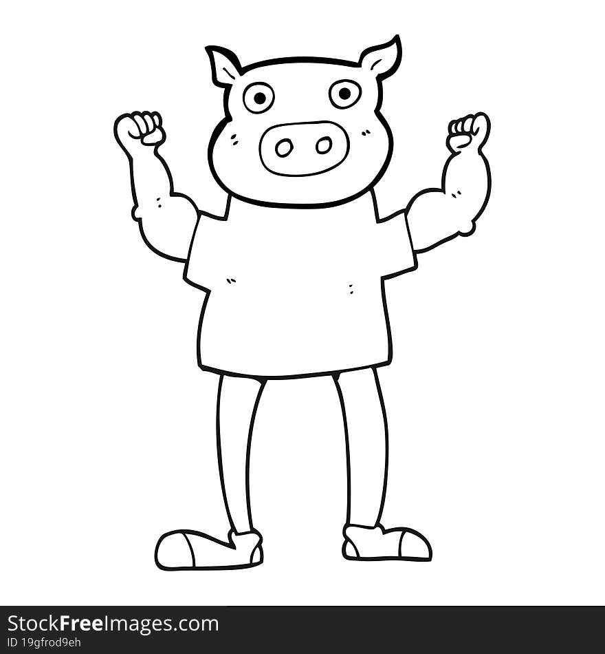 black and white cartoon pig man