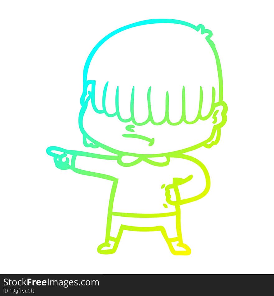 cold gradient line drawing cartoon boy with untidy hair