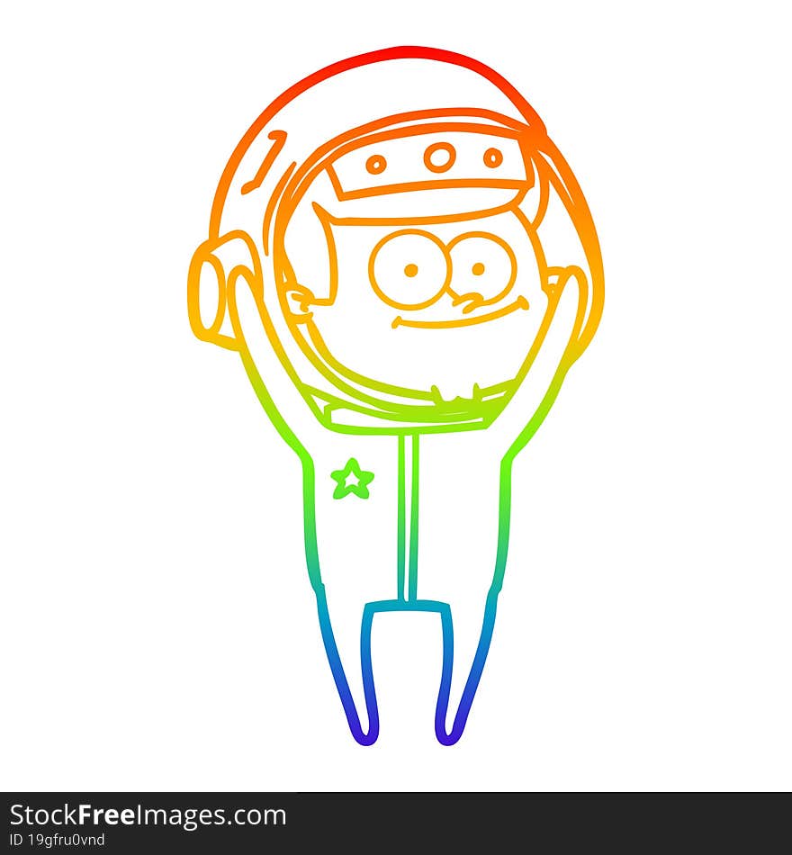 rainbow gradient line drawing of a happy astronaut cartoon