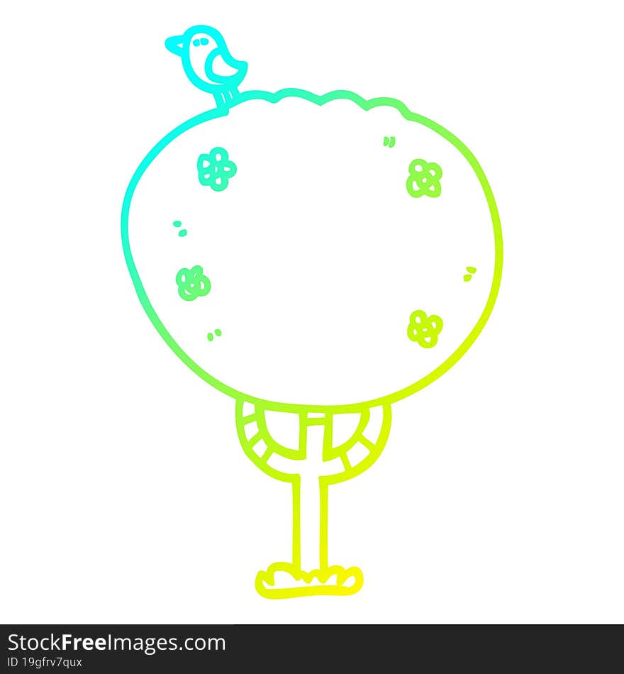 cold gradient line drawing of a cartoon tree