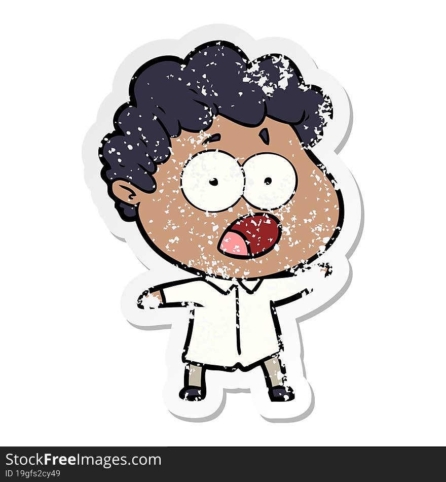 distressed sticker of a cartoon man gasping in surprise