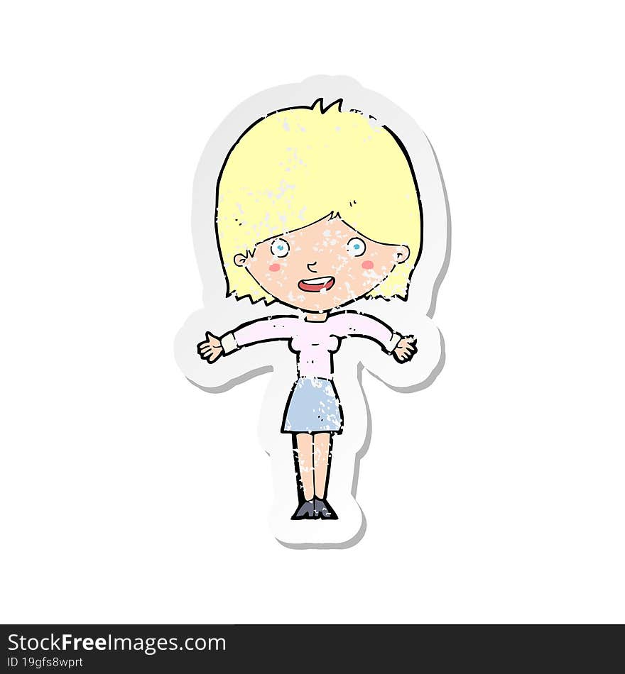 retro distressed sticker of a cartoon excited woman