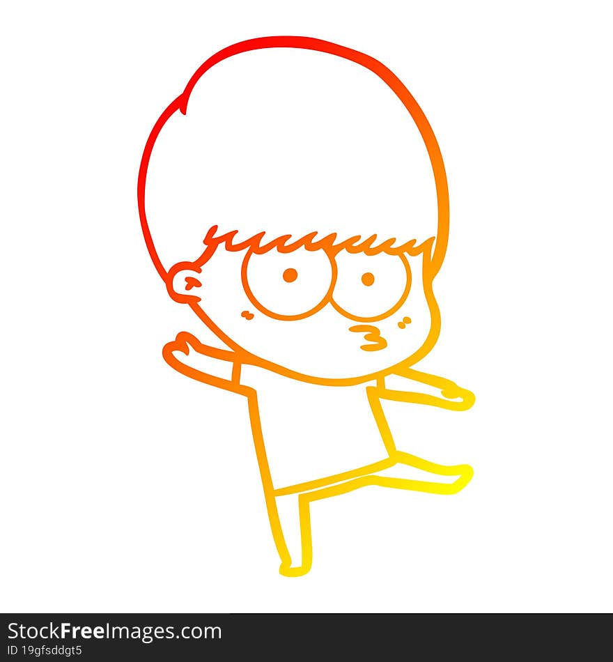 warm gradient line drawing nervous cartoon boy dancing