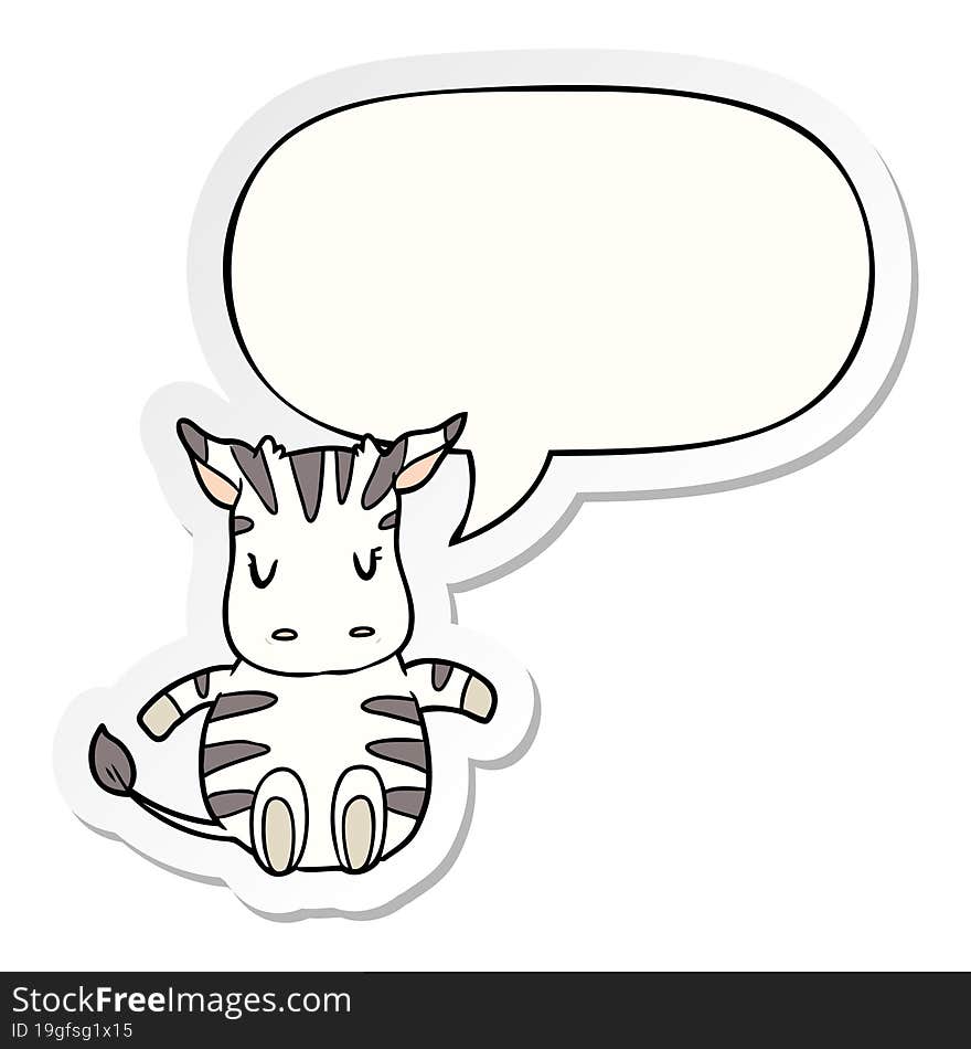 cute cartoon zebra and speech bubble sticker