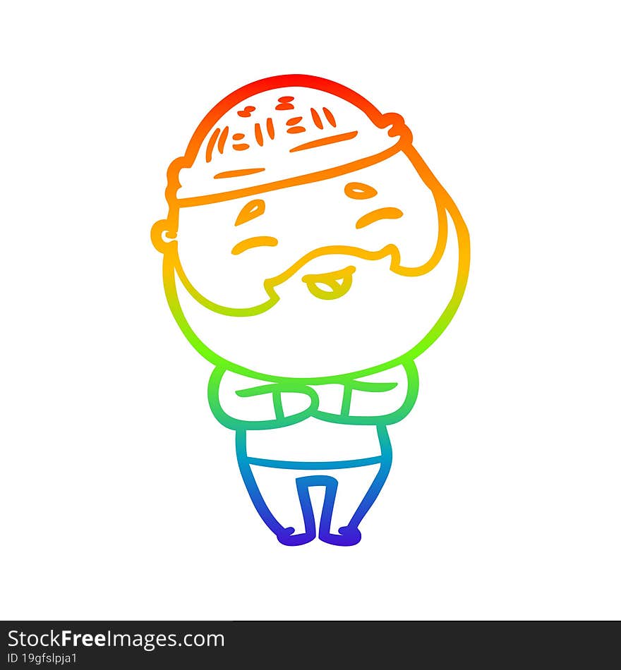 Rainbow Gradient Line Drawing Cartoon Happy Bearded Man