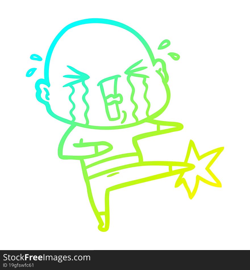 cold gradient line drawing cartoon crying bald man