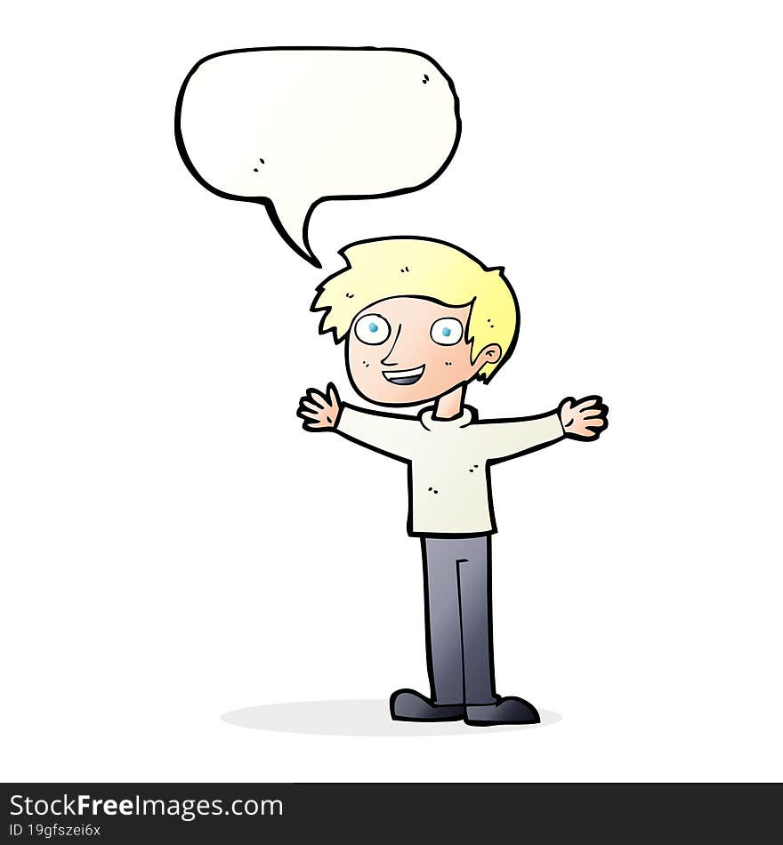 Cartoon Enthusiastic Man With Speech Bubble