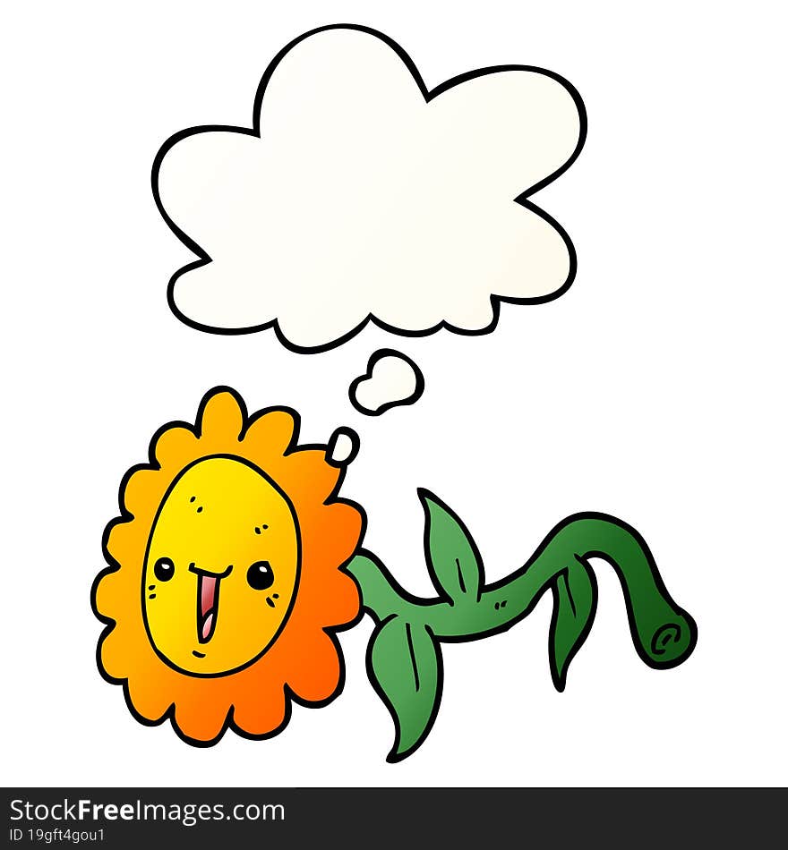 cartoon flower and thought bubble in smooth gradient style