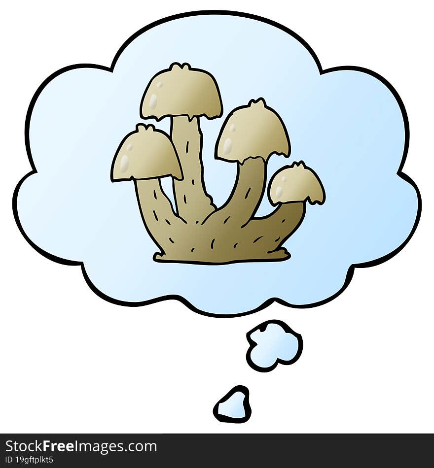 cartoon mushrooms and thought bubble in smooth gradient style