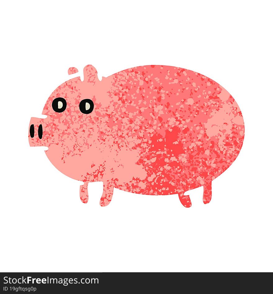 retro illustration style cartoon fat pig