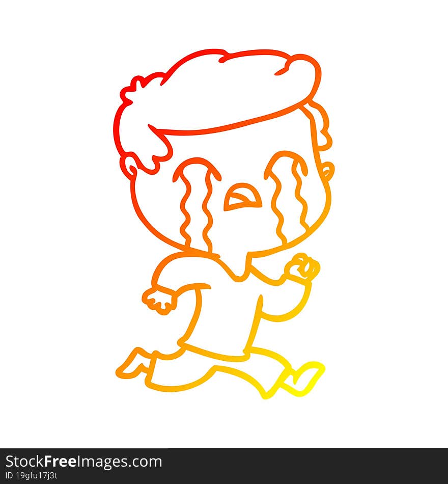 warm gradient line drawing of a cartoon man crying