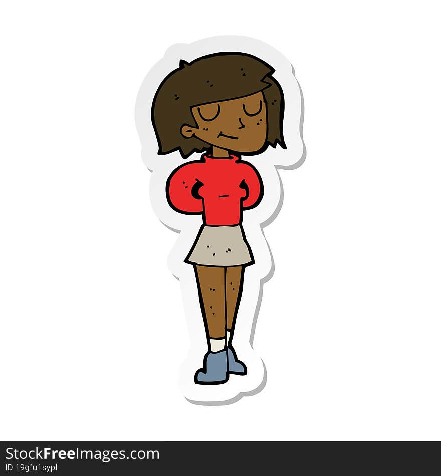 sticker of a cartoon pleased woman