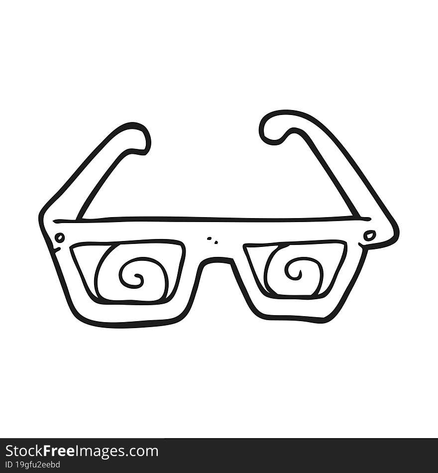 freehand drawn black and white cartoon 3D glasses