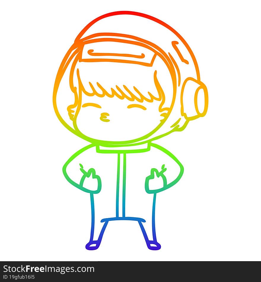 Rainbow Gradient Line Drawing Cartoon Curious Astronaut