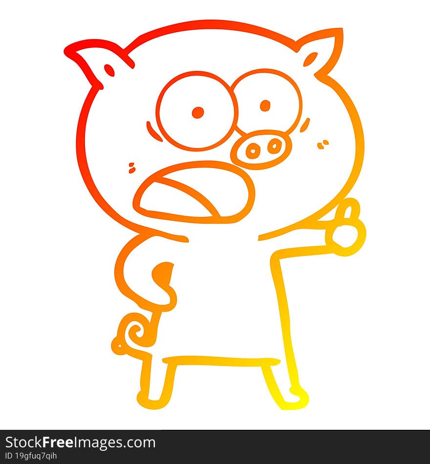 warm gradient line drawing of a cartoon pig shouting