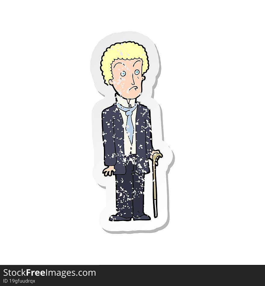 retro distressed sticker of a cartoon unhappy gentleman