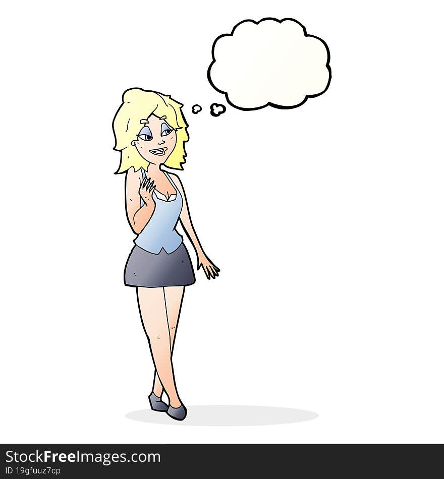 cartoon attractive office woman with thought bubble