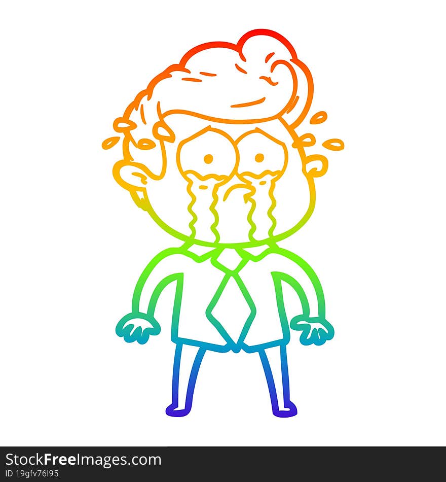 Rainbow Gradient Line Drawing Cartoon Crying Man