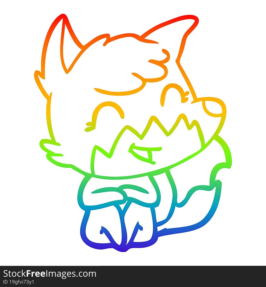 rainbow gradient line drawing of a happy cartoon fox